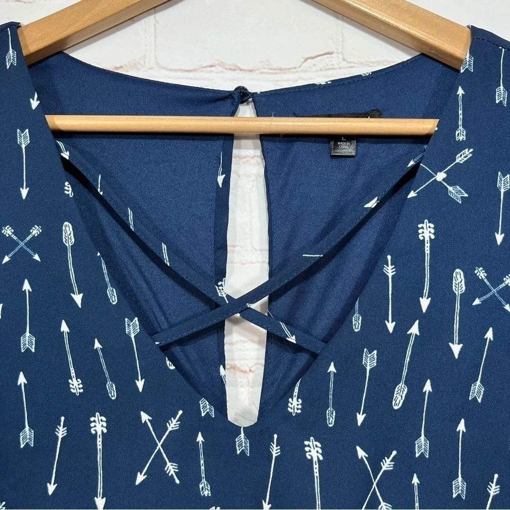 As u Wish Romper Womens Large Blue Tank Top Arrows Hearts V Neck Lined